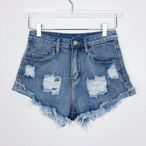 Shein XS Distressed High Waist Denim Cut Off Short